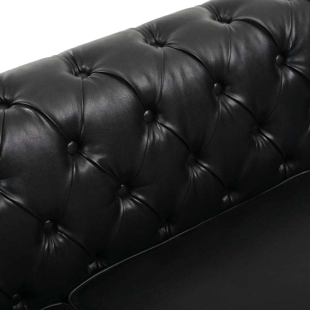 Alt View 9. Loheer - Loheer 85 Inch L-Shaped Sectional Sofa 4-Seater PU Leather Couch with Storage Ottoman - Black.