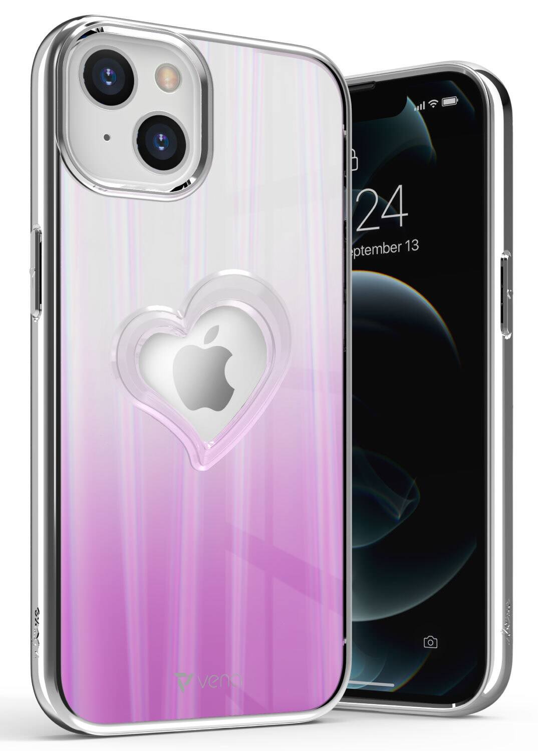 Vena - vLove Glitter Heart Case for Apple iPhone 13 / iPhone 14 - Holographic Rainbow - Multicolored