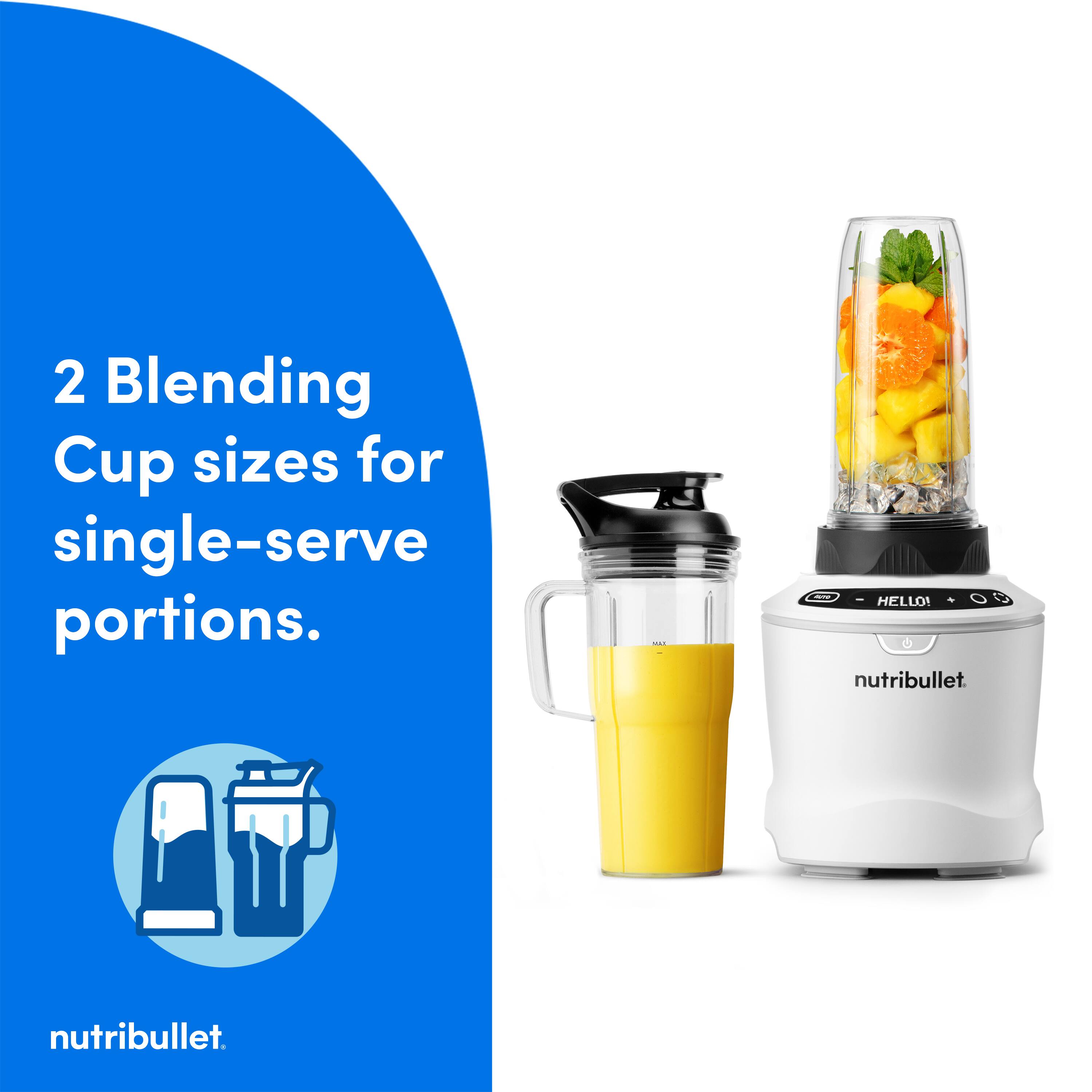 "2 Blending Cup Sizes for Single-Serve Portions. I.e. HELLO! nutribullet nutribullet."