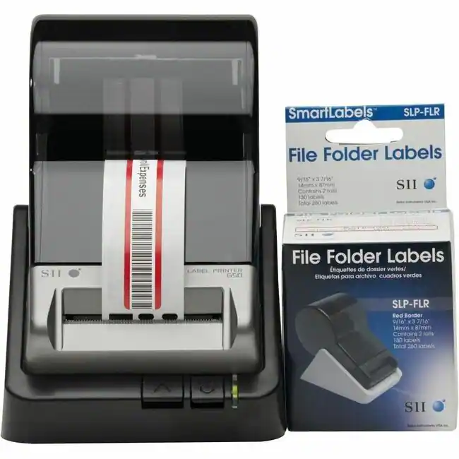 SII  
Expenses  
LABEL PRINTER 650  
SmartLabels SLP-FLR File Folder Labels 9/16" X 7/16" 14mm X 87mm SII Contains 2 rolls 130 labels Total 260 labels File Folder Labels etiquettes de dossier vertos/ Etiquetas para archivo cuadros verdes  
SLP-FLR Red Border 9/16 x3 7/16' 14mm X 87mm Contains 2 rolls 130 labels Total 260 labels  
SII  
- USA in