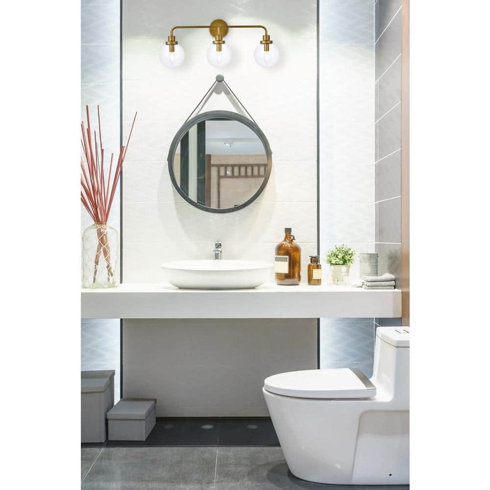 Living District - Hanson 3 lights bath sconce in brass with clear shade - Brass And Clear Shade price history on PriceWatchPro