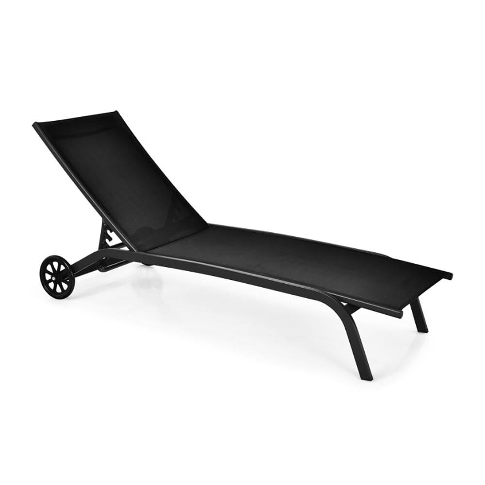 Alt View 4. Pefilos - Patio Lounge Chair, 6-Poisition Adjustable Outdoor Chaise Recliner with Wheels-Black Cushion - Black.