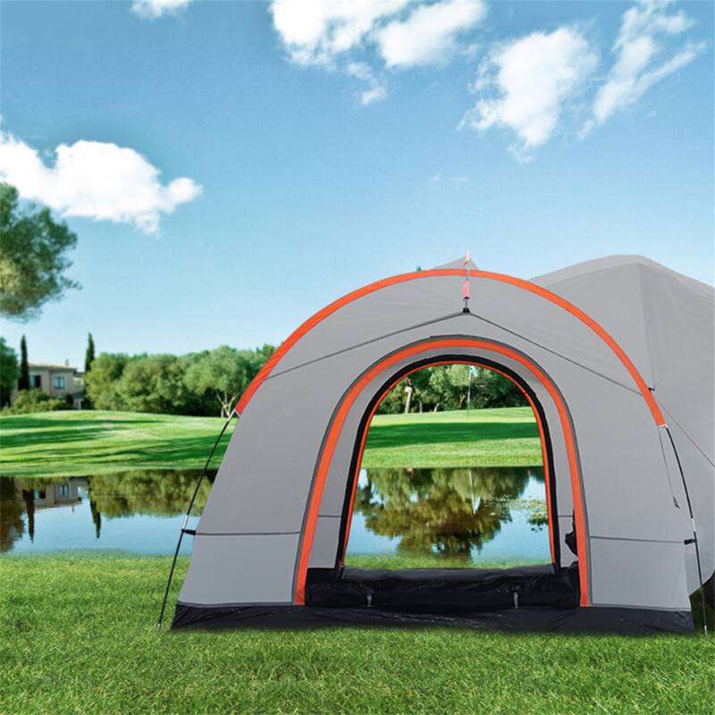 Angle. HTUTWOO - 8' Camping Tent with Rain Layer and Carry Bag, Double Layer Truck Tent, Accommodate 6-8 Person for Van Hatch Tailgate - Grey.