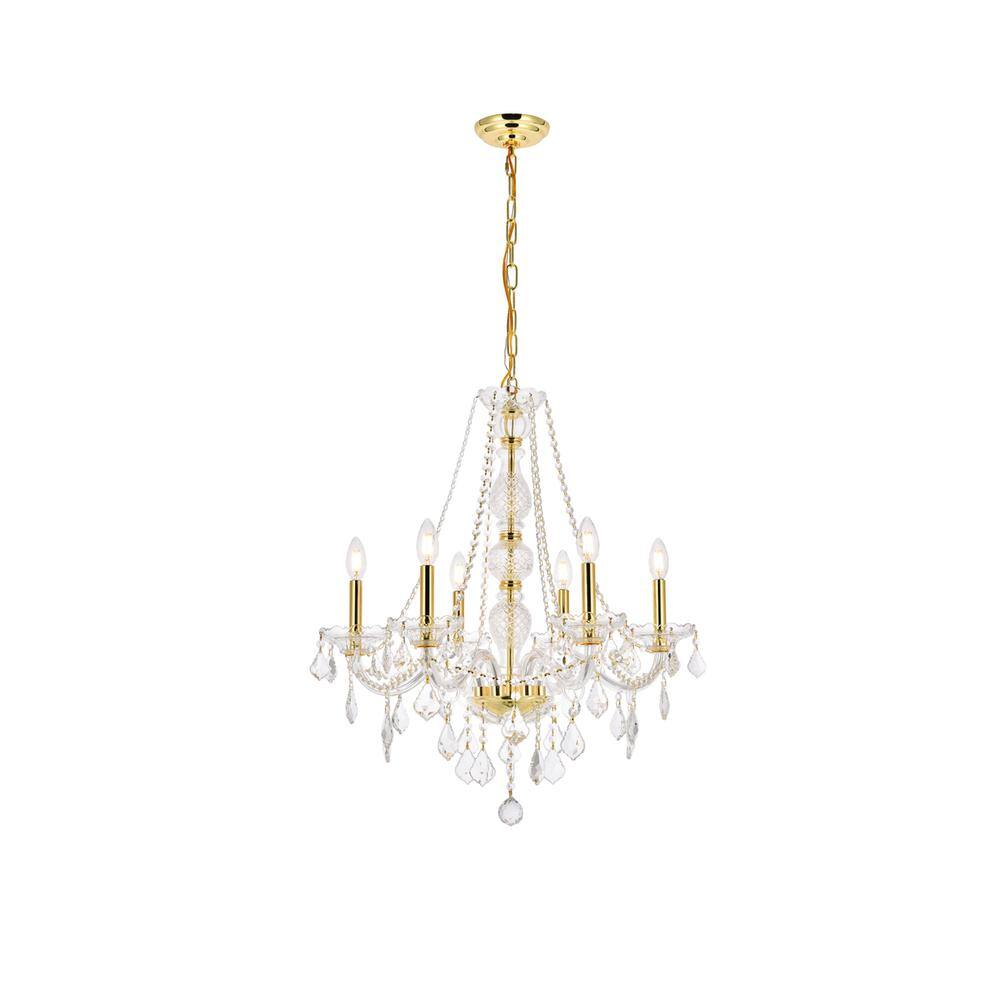 Alt View 4. Elegant Lighting - Verona 6 light Gold Chandelier Clear Royal Cut Crystal - Gold.