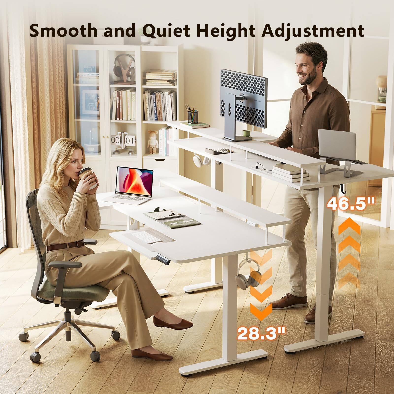 Smooth and Quiet Height Adjustment

46.5"  
28.3"