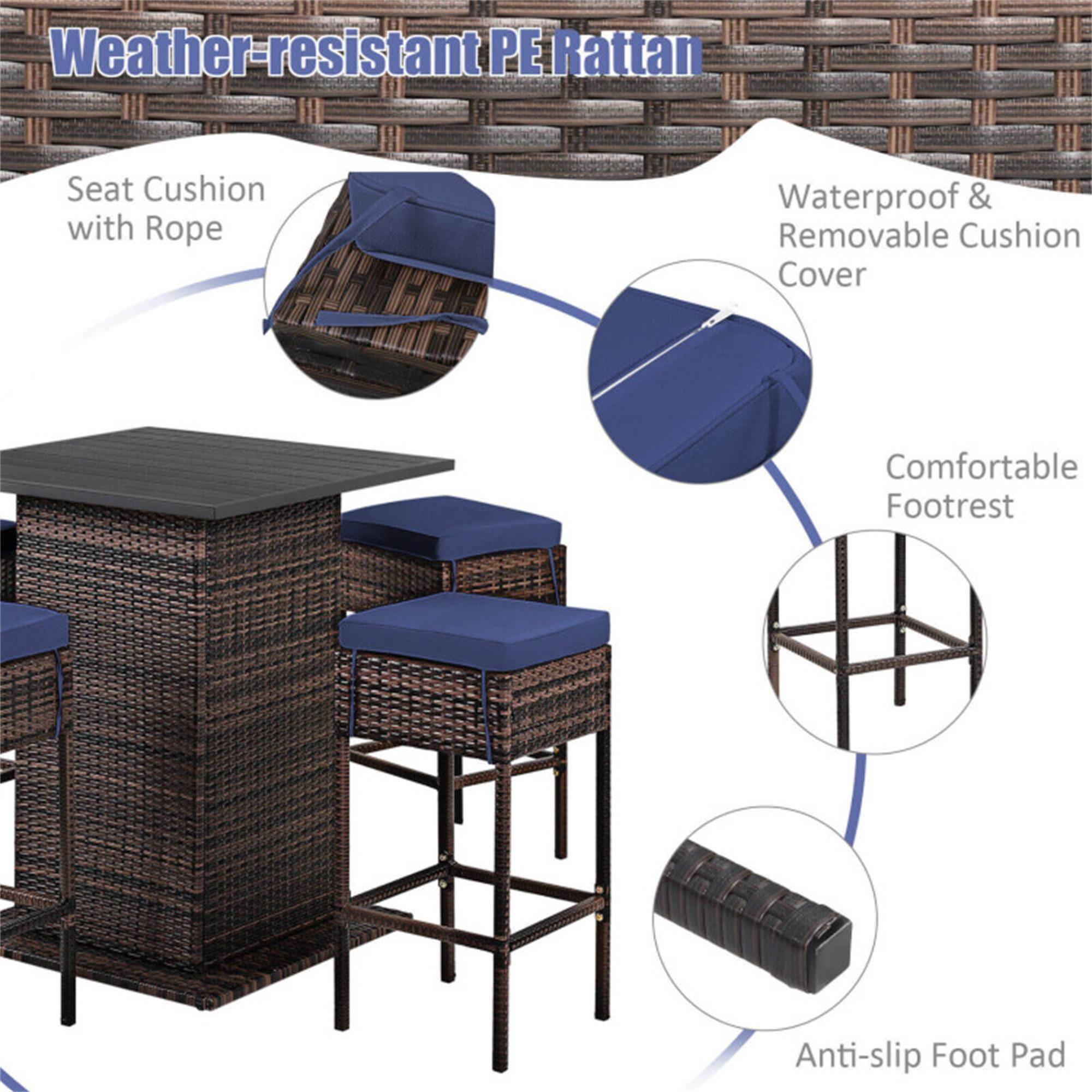 Weather-resistant PE Rattan Seat Cushion with Rope Waterproof & Removable Cushion Cover Comfortable Footrest Anti-slip Foot Pad
