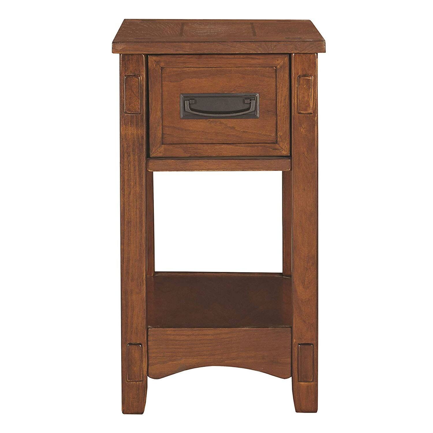 Left. Hivvago - Mission Style 1-Drawer End Table Nightstand in Brown Wood Finish - Brown.