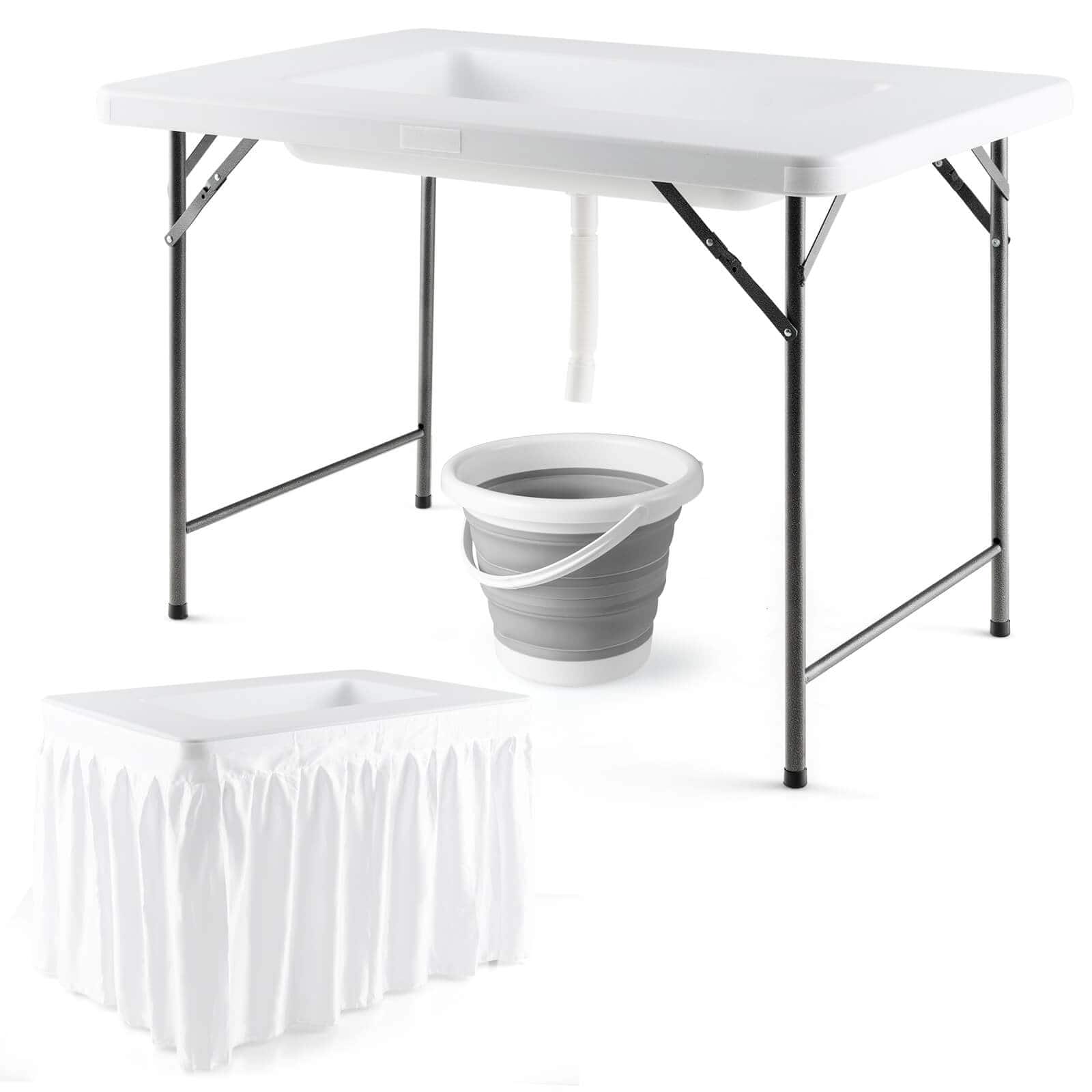 Gymax - 4 FT Folding Ice Bin Table Outdoor Ice Cooler Table w/ Matching Skirt Party BBQ - White