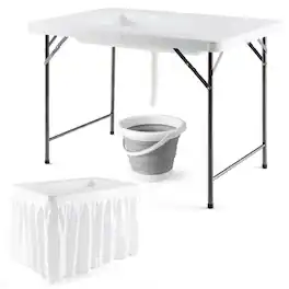 Gymax - 4 FT Folding Ice Bin Table Outdoor Ice Cooler Table w/ Matching Skirt Party BBQ - White