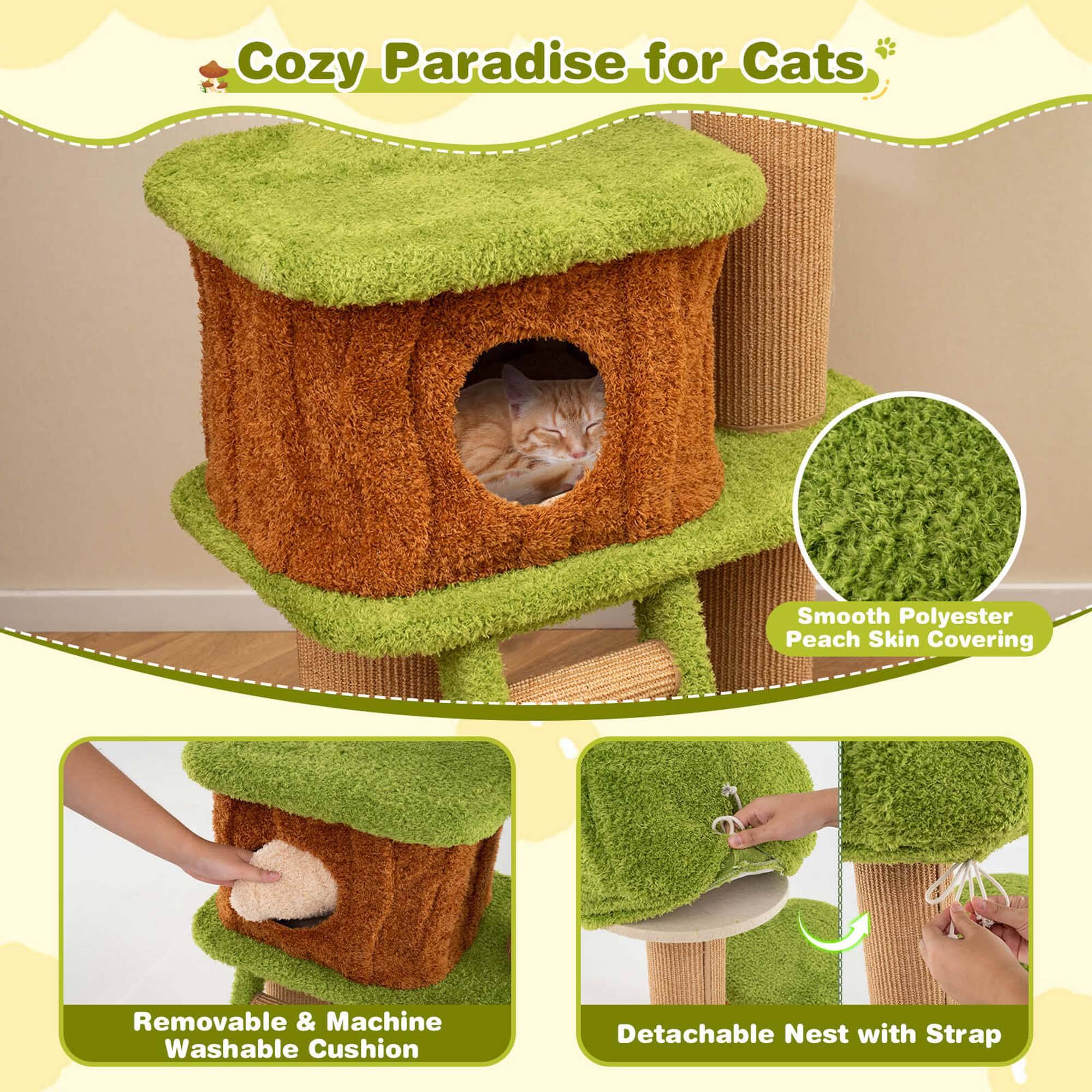 Cozy Paradise for Cats, Smooth Polyester Peach Skin Covering, Removable & Machine Washable Cushion, Detachable Nest with Strap