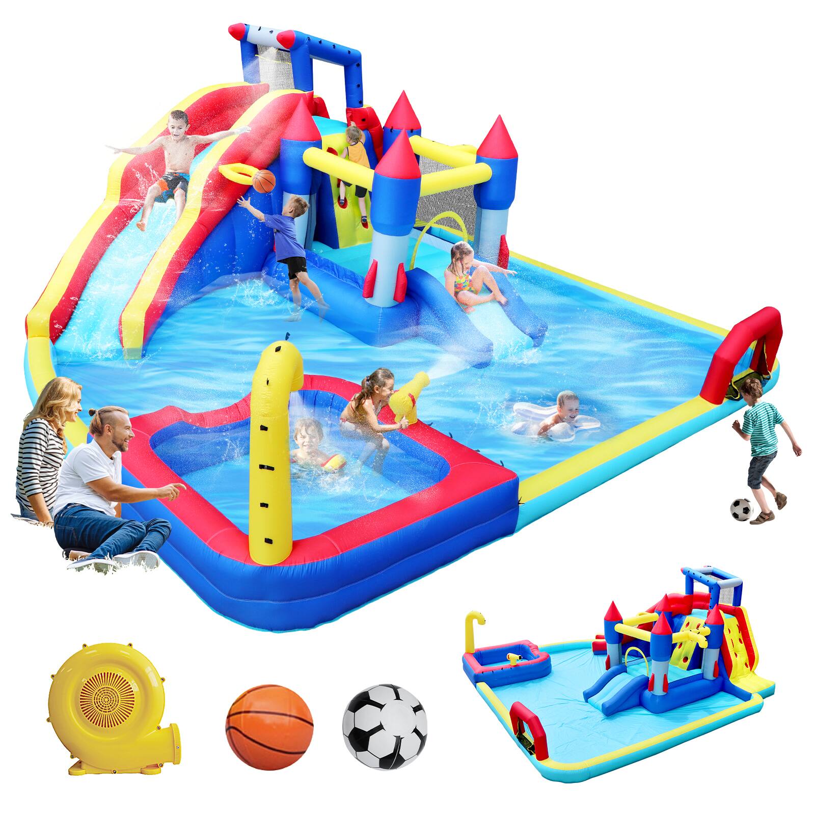 Front. Loheer - Loheer 10 in 1 Inflatable Water Park Bouncing House with Dual Splash Pools Climbing Wall and Water Gun for Kids Backyard.