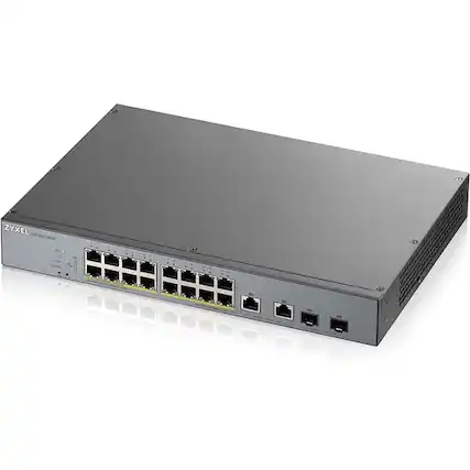 Front. ZYXEL - ZYXEL GS1350-18HP 16-Port Gigabit Smart Nebula Cloud Managed PoE Switch | 16 PoE+ Ports at 250W with 2 SFP Uplinks - 16 - Unknown.