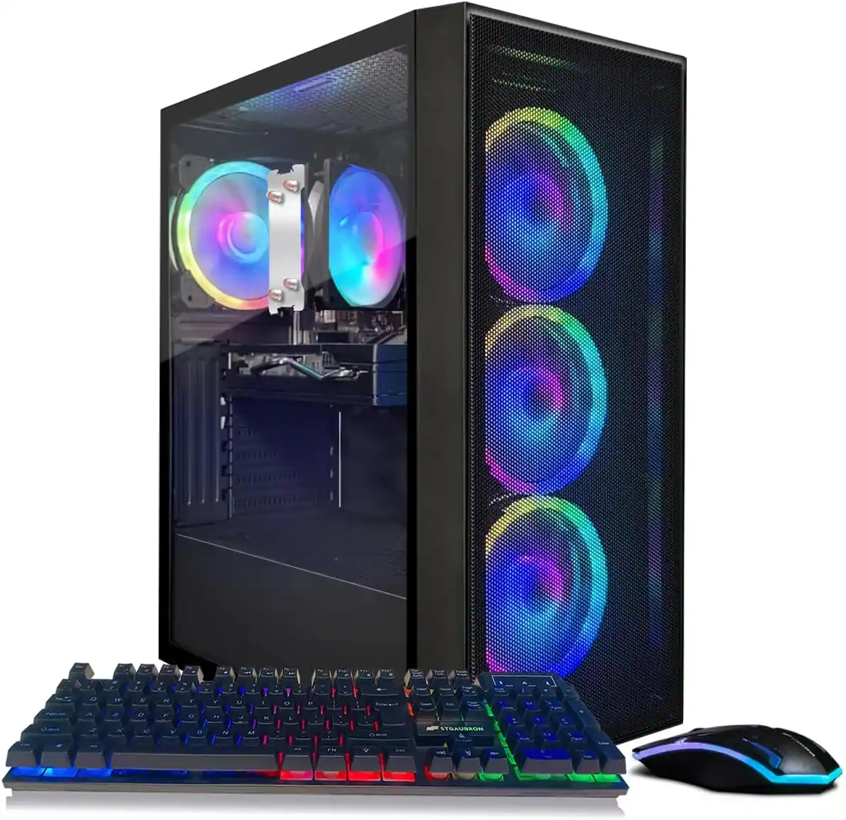 Front. STGAubron - STGAubron Gaming PC Computer Desktop, AMD Ryzen 7 5700G up to 4.6Ghz, GeForce RTX 2060 6G, 16G DDR4 RAM, 1TB SSD, WIN11H - Black.