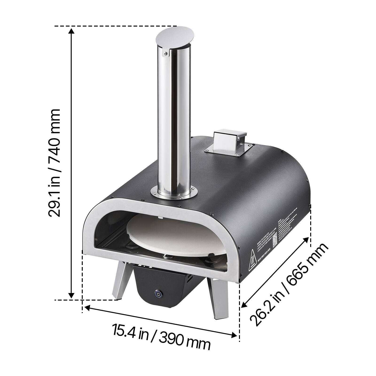 - Height: 29.1 in / 740 mm
- Width: 26.2 in / 665 mm
- Depth: 15.4 in / 390 mm