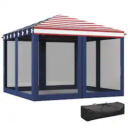 Outsunny - 10' x 10' Pop Up Canopy Tent with Netting, Instant Gazebo, Screen House Room with Carry Bag, Height Adjustable - Blue and Red