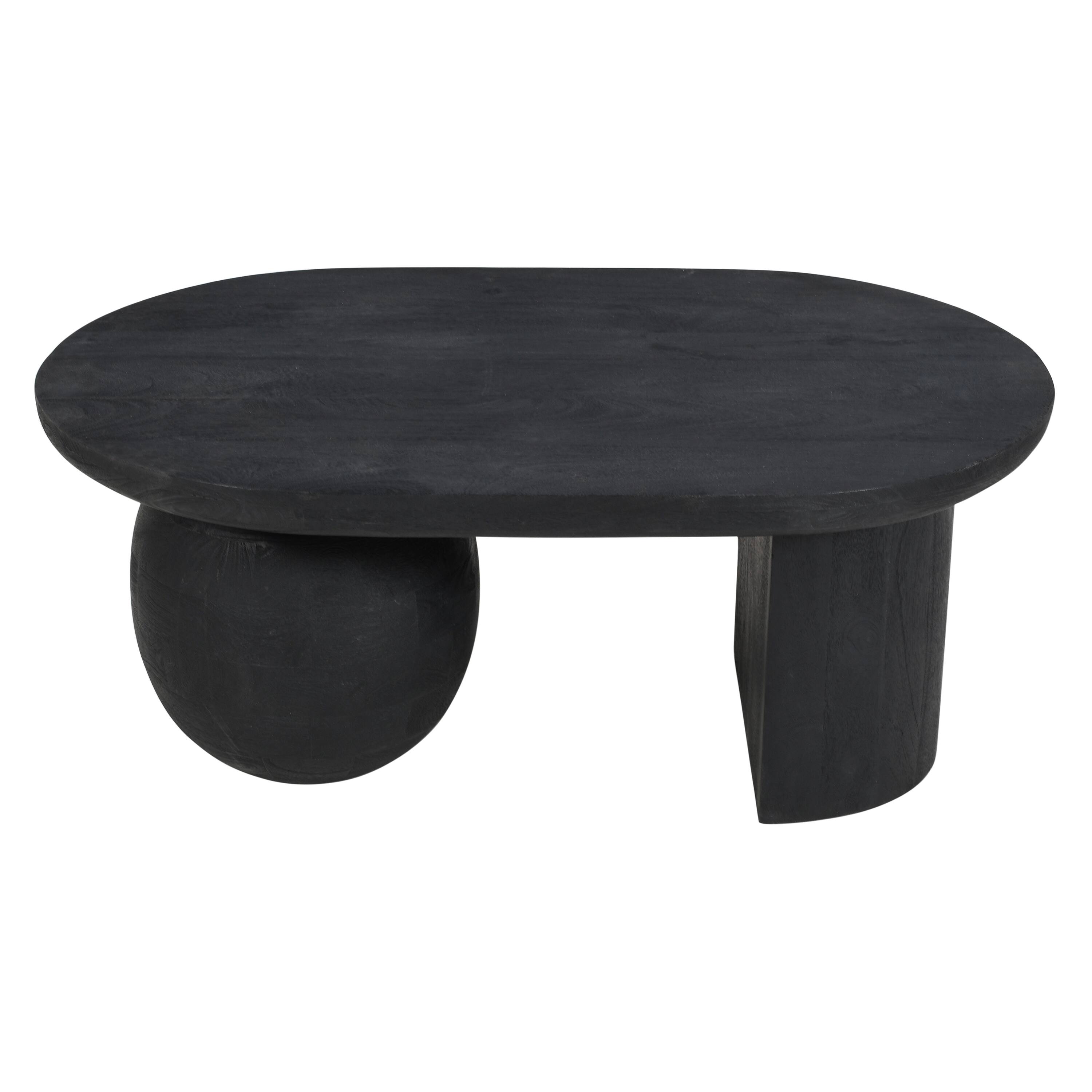 Angle. Manhattan Lane - Uri 38 Inch Oval Coffee Table, Mango Wood Full and Half Spherical Leg - Sanblasted Black.