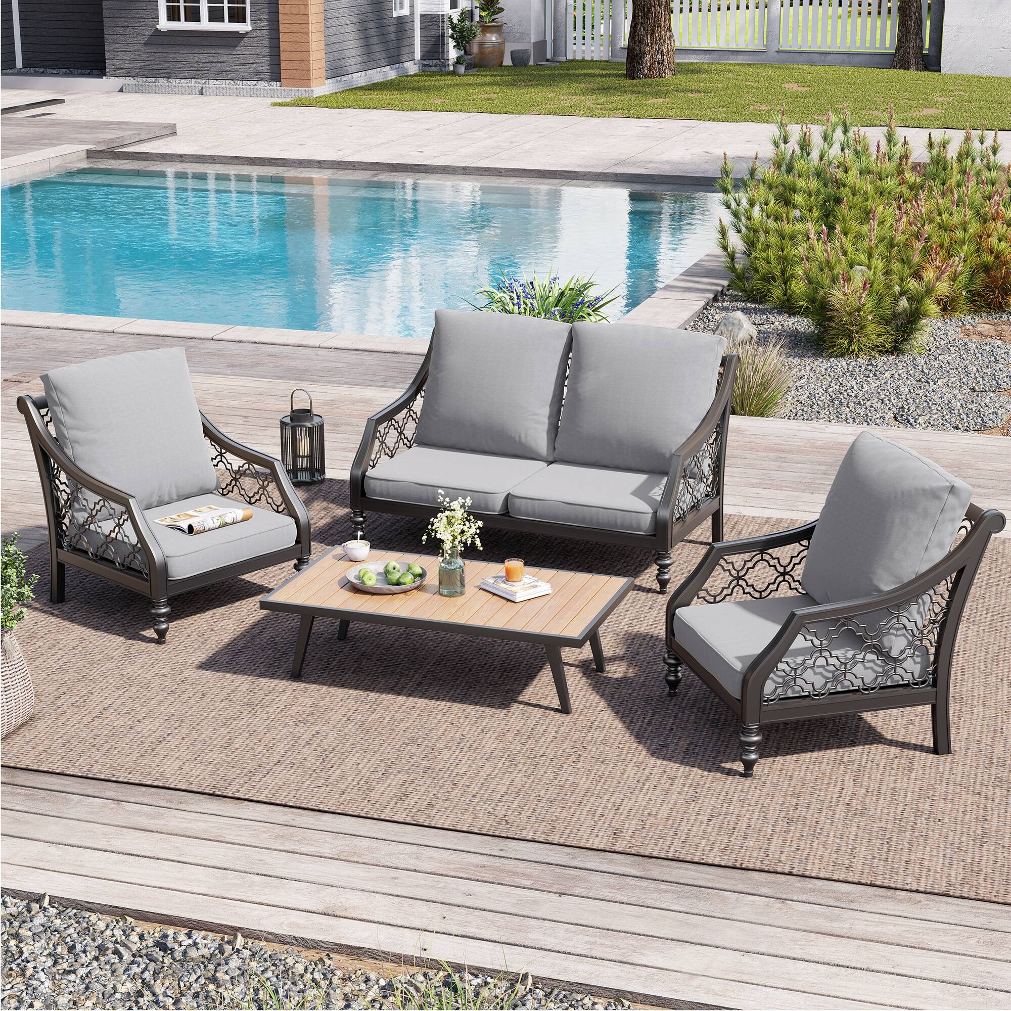 Alt View 4. Crestlive Products - Crestlive Products 24x24 Inch Water-Repellent Deep Seat Outdoor Cushions, Fade-Resistant Replacement for Patio Furniture - Light gray.