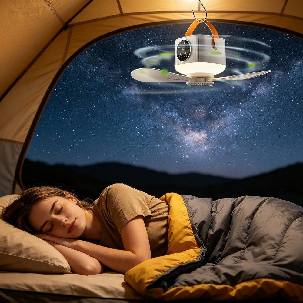 Alt View 4. Loheer - Loheer Portable Tent Ceiling Fan with LED Lantern, Rechargeable Battery Operated Camping Fan with Remote.