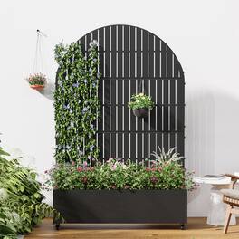 PexFix - 72 in. H x 47 in. W Slat Pattern Arch Metal Planter Box Raised Garden Beds with Trellis-Ideal for Balcony - Black
