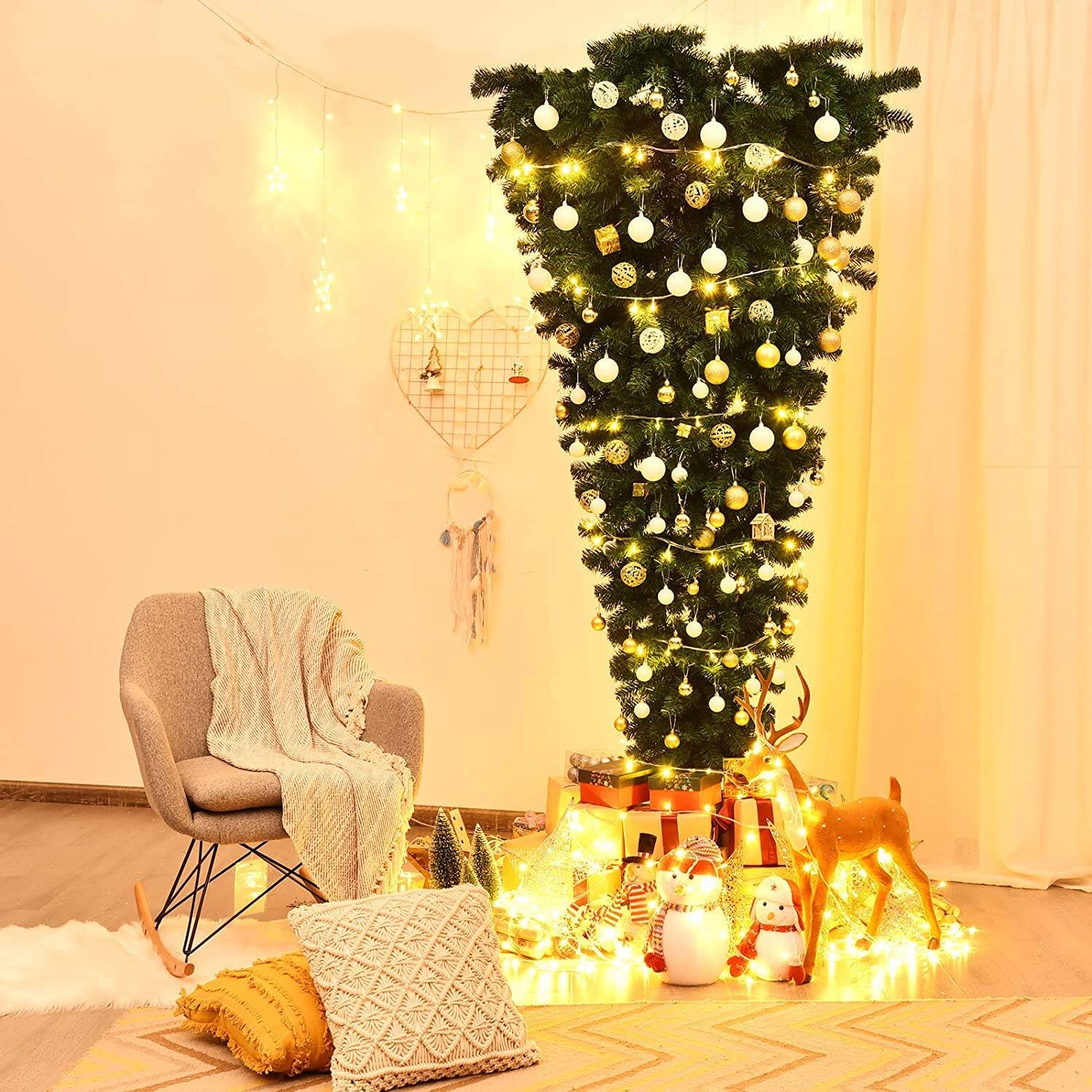 Alt View 1. Ecooso - 7ft Unlit Artificial Christmas Tree Upside-Down Design for Unique Holiday Decoration - Green.