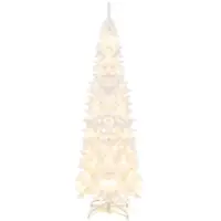 Costway - 7FT Pre-Lit Hinged Pencil Christmas Tree with 300 LED Lights & 8 Flash Modes - White - Front_Zoom