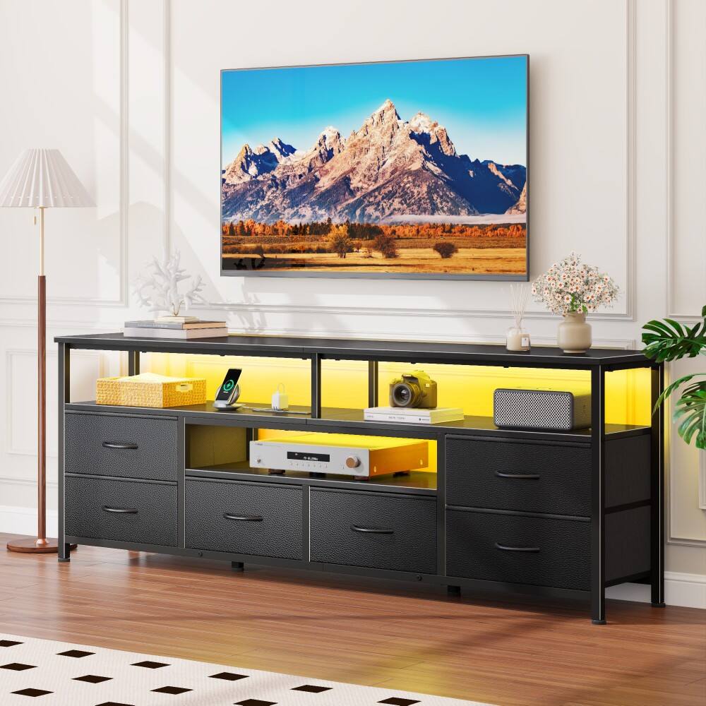 Alt View 7. Furnulem - 63 Inch TV Stand with Charging Station LED Lights 6 Drawers TV Cabinet for TVs up to 70 Inch Media Console Living Room - Black.