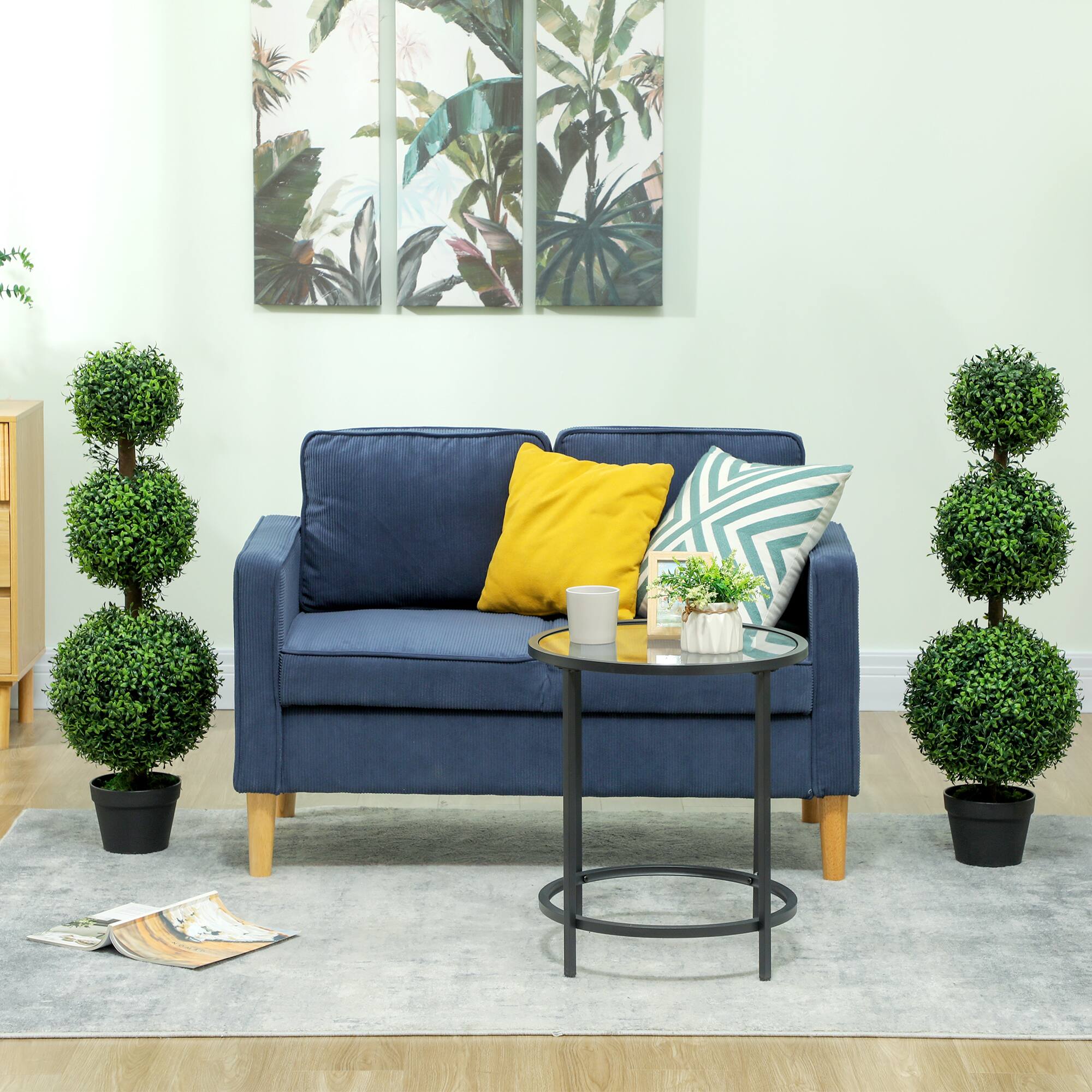 Alt View 1. Homcom - Set of 2 Artificial Ball Boxwood Topiary Trees - Green.