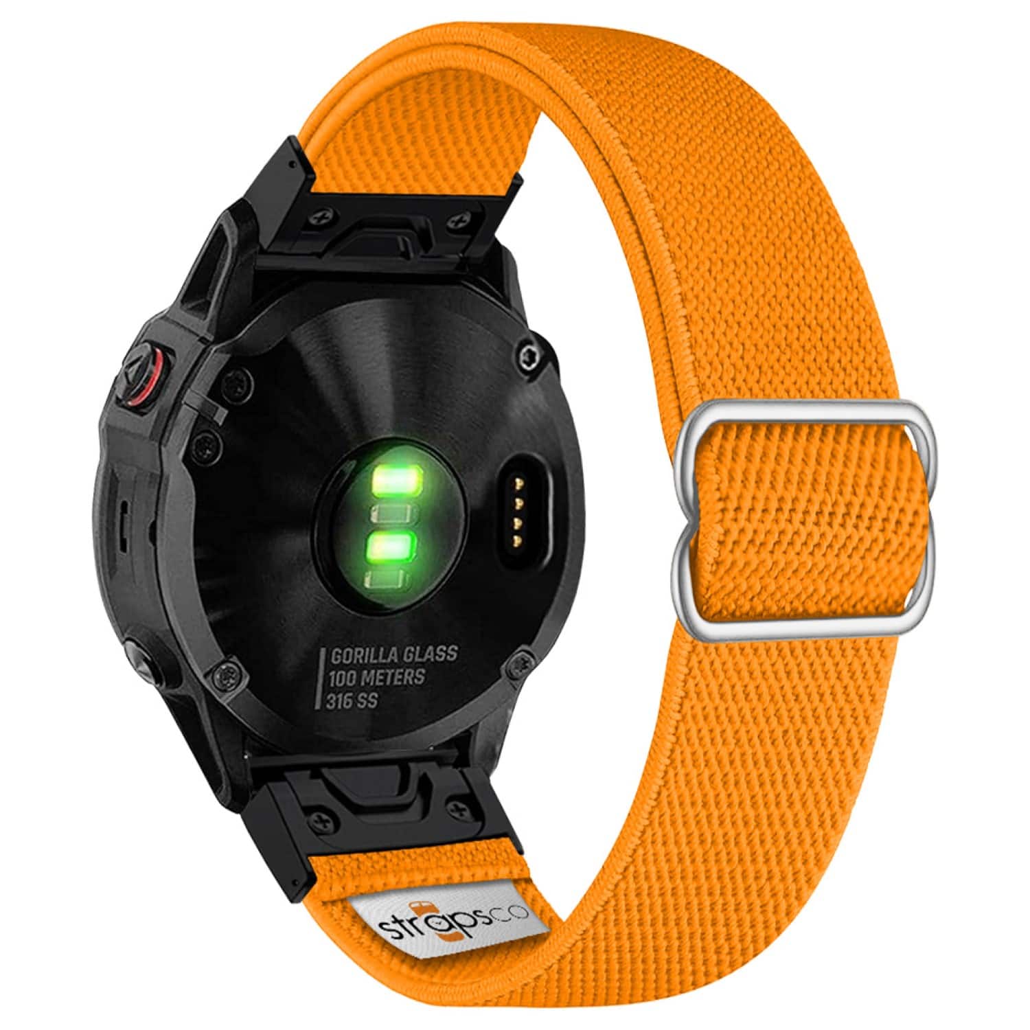 StrapsCo - Nylon Stretch Band QuickFit 22 Watch Strap For Garmin Forerunner 945 - Orange (Black Adapter)