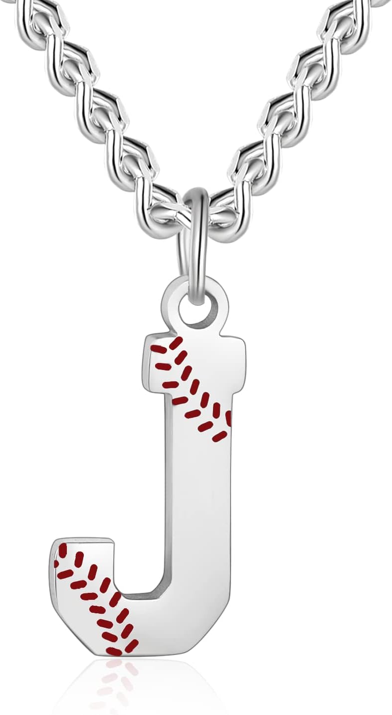 Front. Live At Space - Baseball Initial A-Z Letter Necklace - Men's Charm Pendant in Stainless Steel Silver Chain, 22inch Personalized Gift - AIAINAGI Baseball Initial A-Z Letter Necklace -.