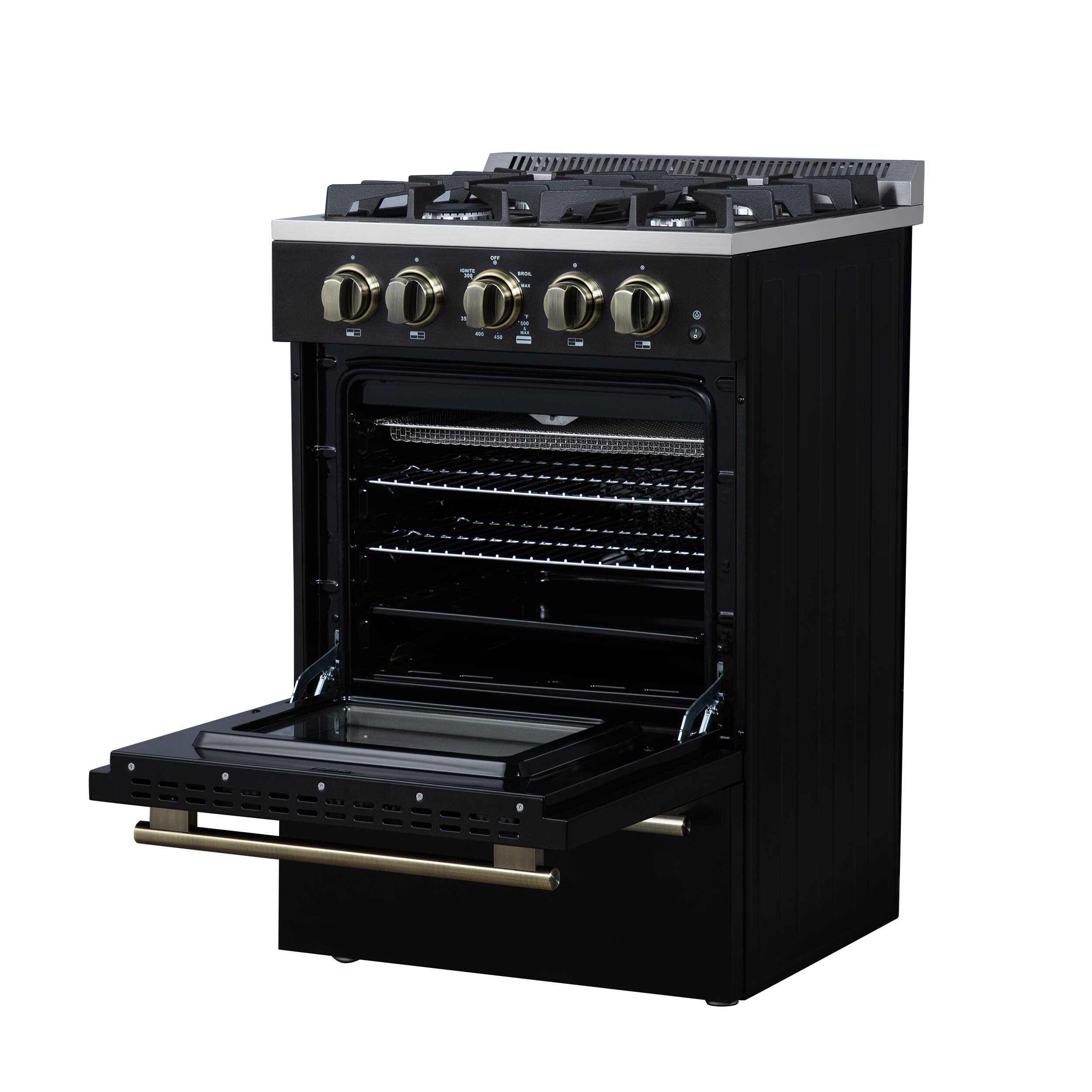 Alt View 2. Forno Appliances - Breno 2.3 Cu. Ft. Freestanding Gas Range with Antique Brass Accents - Black.