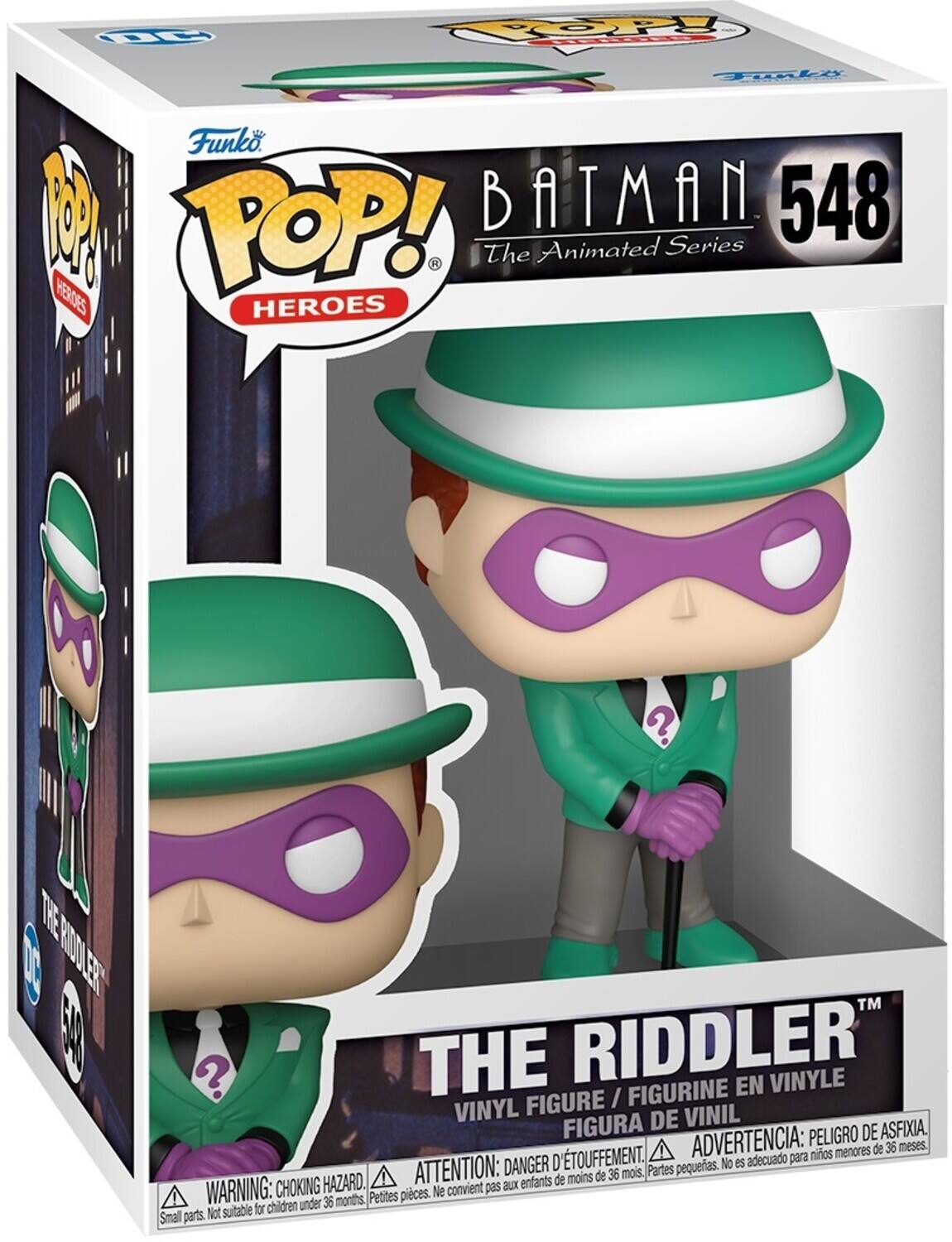 DC TOOP Funko Pop! Batman 548 The Animated Series Heroes 1 The Riddler En Vinyl Figure / Figurine En Vinyl Figura De Vinil Peligro De Asfixia D'etouffement. Advertencia: para niños menores de 36 meses. Danger pequeñas. No es adecuado Hazard. Attention: enfants de moins de 36 mois, Partes pequenias. Not suitable for children under 36 months. Petites pièces. Ne convient pas aux 36 mois. Small parts. Choking hazard.
