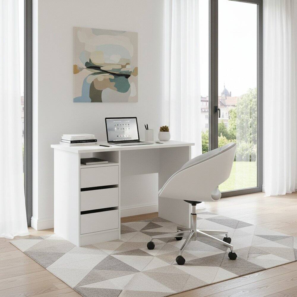 Left. FurniFact - Computer Desk with 3 Drawers and Open Shelf for Home Office - White.