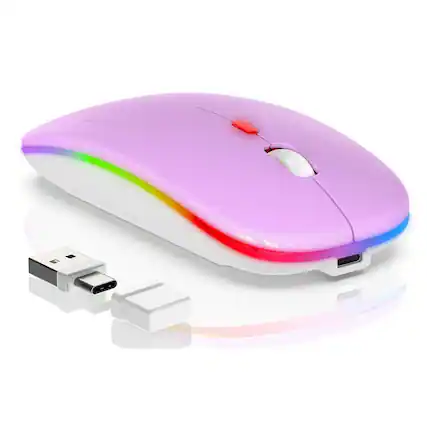 Front. Cedar Assembly - Led Wireless Mouse For Laptop Macbook Air Pro Ipad Pc Rechargeable 3 Mode Portable Slim Light Up Mice... - LED Mouse Purple.
