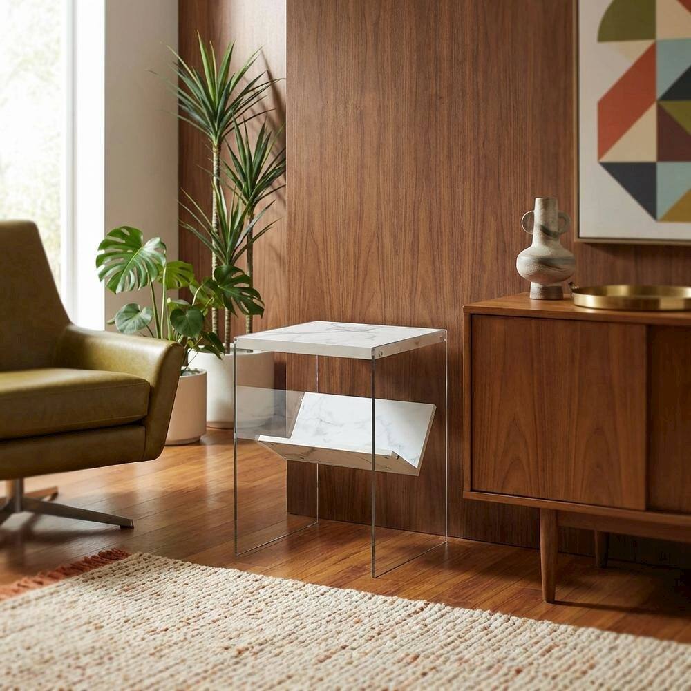 Alt View 2. FurniFact - Wooden End Table with Durable Finish and Modern Design - White.