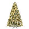 Front. Costway - 8ft Pre-lit Snow Flocked Hinged Christmas Tree w/1502 Tips & Metal Stand - Green/White.