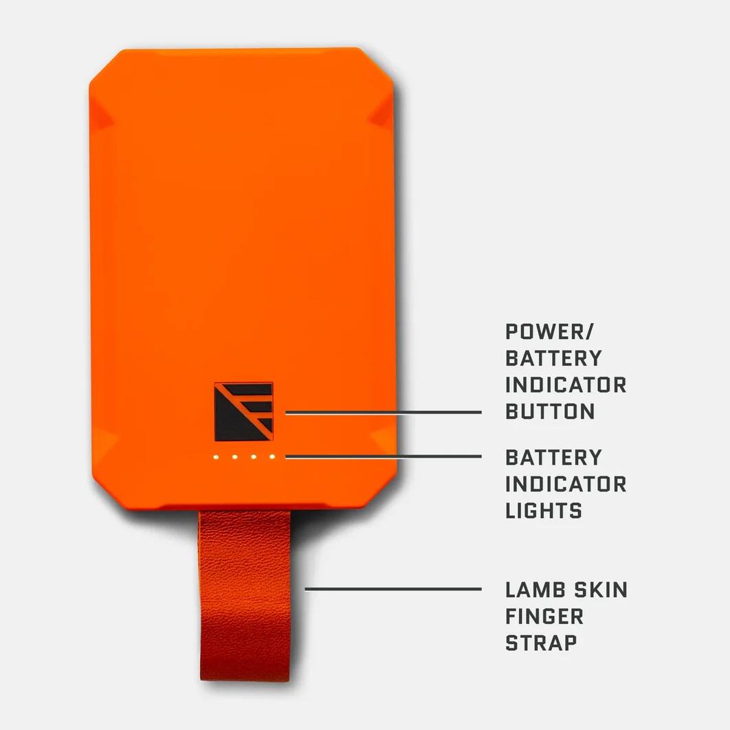 - POWER/ BATTERY INDICATOR BUTTON
- BATTERY INDICATOR LIGHTS
- LAMB SKIN FINGER STRAP