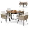 Front. Costway - Costway 5 Pieces Patio Dining Set Outdoor Rectangular Table and Chairs Furniture Set - Light Brown,Off-White.