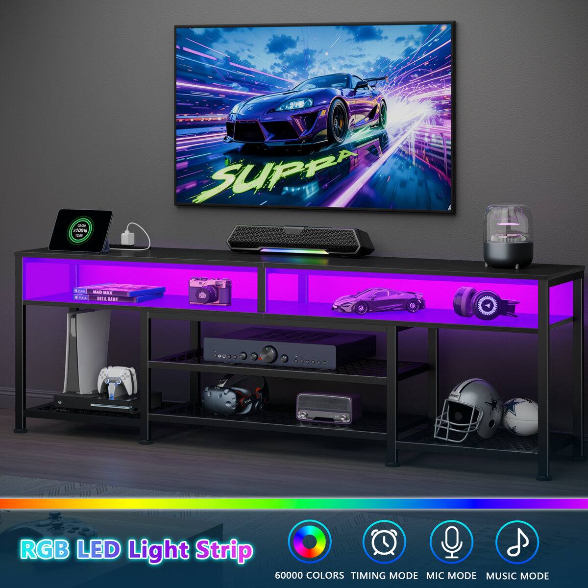 - nio A SUPPR ma MAD NAT  
  mna HOL SINE RGB LED Light Strip  
  60000 COLORS TIMING MODE MIC MODE MUSIC MODE