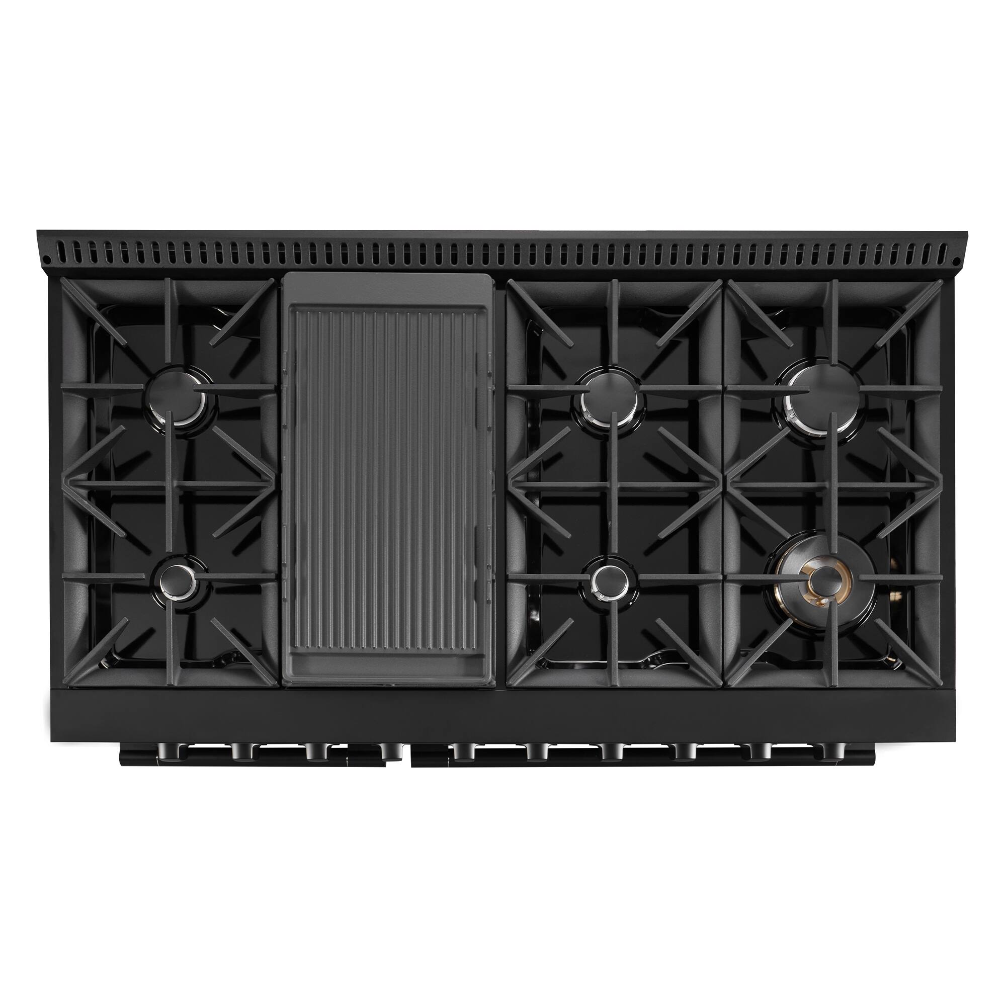 Alt View 6. COSMO - COS-GRP486G-BK 48 in. Vista Collection 6.6 cu. ft. Double Oven Gas Range, 8 Burners, LED Panel, Cast Iron Grates - Matte Black.