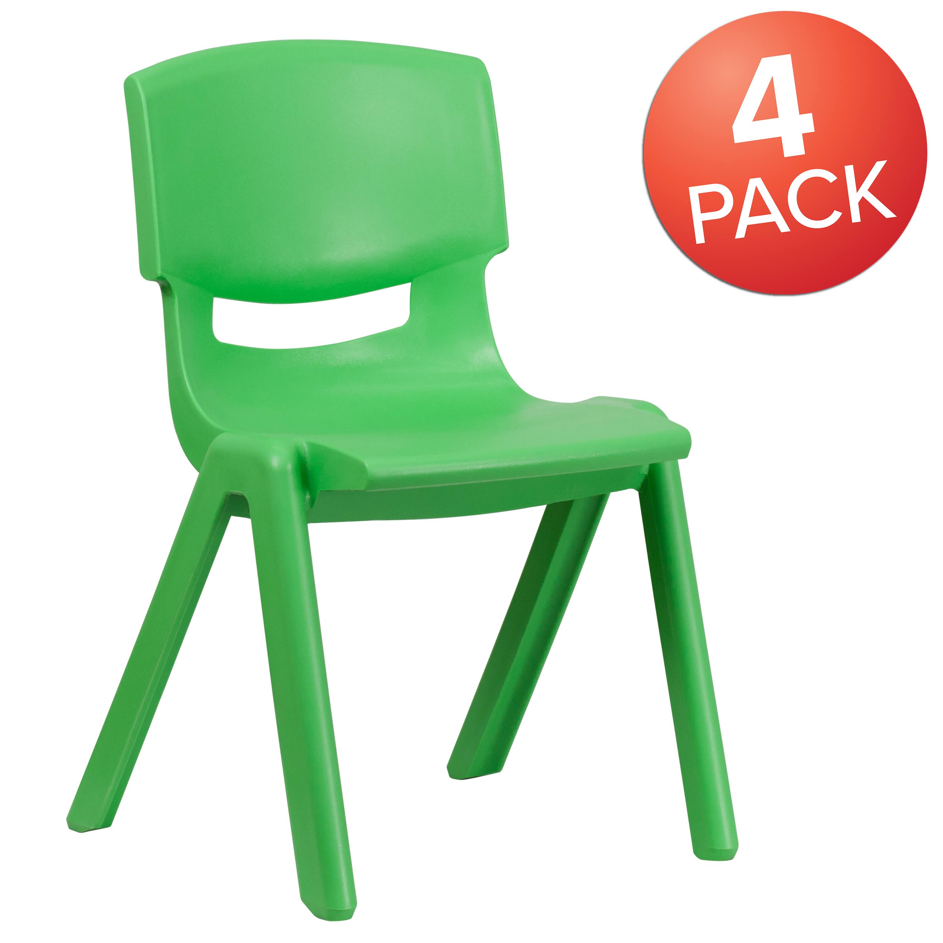 Alt View 1. Emma + Oliver - 4 Pack Plastic Stack School Chair with 15.5"H Seat, 3rd-7th School Chair - Green.