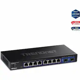 Trendnet - 10-Port Multi-Gig Web Smart Switch, TEG-3102WS, 8 x 2.5GBASE-T Ports, 2 x 10G SFP+ Slots, Ethernet Splitter - Unknown