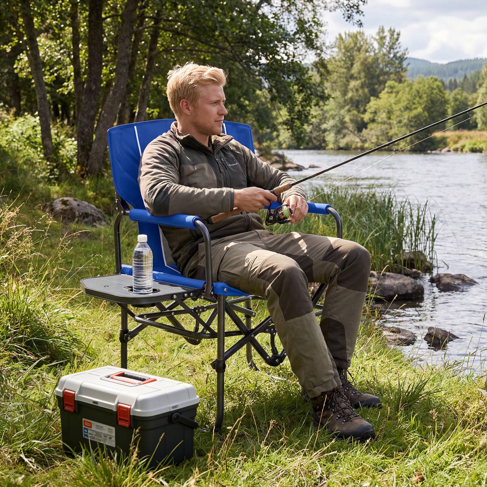 Alt View 1. Costway - Costway 2 PCS Folding Camping Chair with Side Table, Built-in Cup Holder & Carry Bag - Navy.