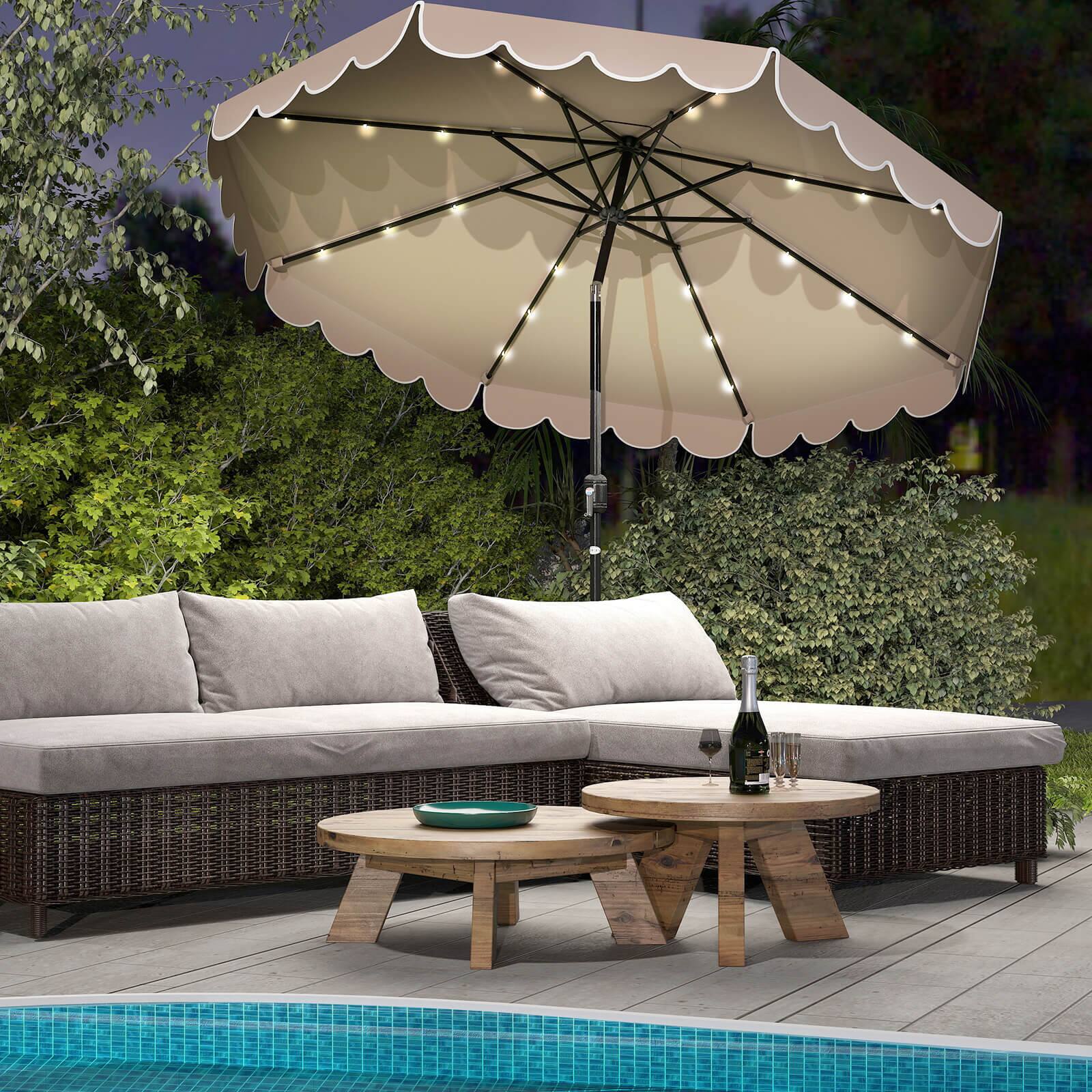 Alt View 4. Costway - Costway 10 FT Solar Patio Umbrella with 24 LED Lights 8 Ribs & Tilt Adjustment - Coffee.