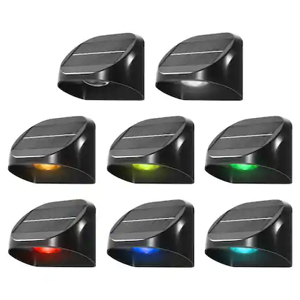 Front. Unique Bargains - 8pcs Solar Fence Lights Outdoor Solar Deck Lights with RGB 10 Mode Waterproof Fence Light for Outside Stairs Backyard - Black.