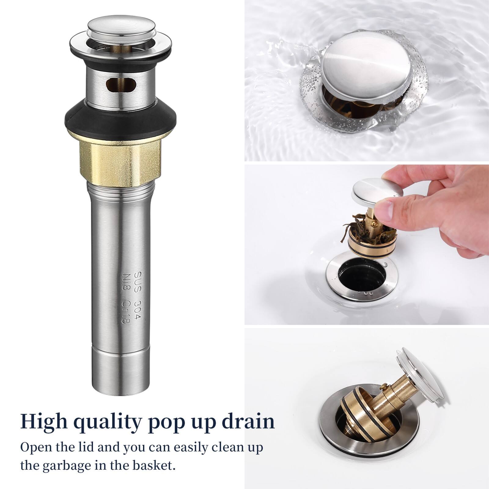 High quality pop up drain  
Open the lid and you can easily clean up the garbage in the basket.