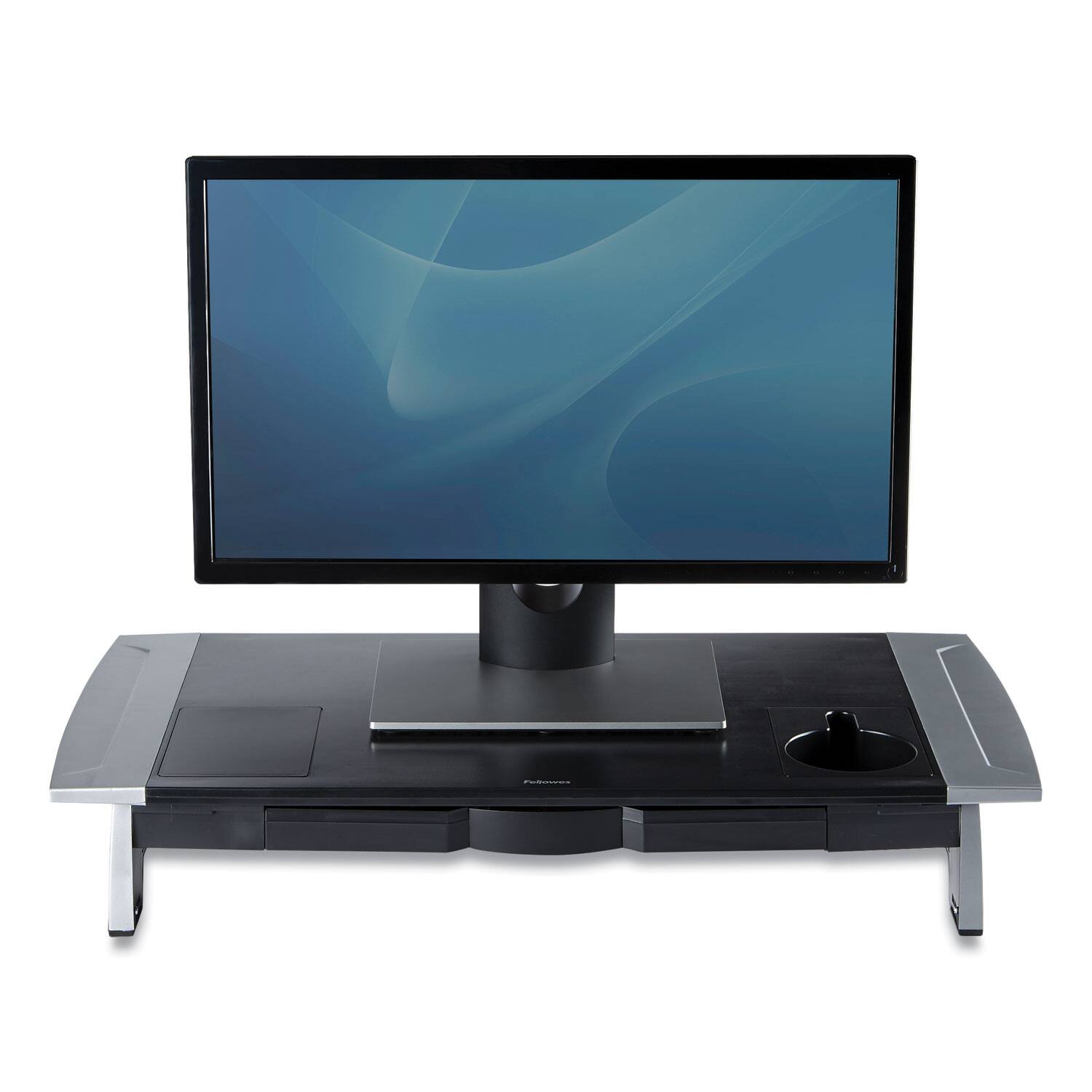 Alt View 2. Fellowes - Fellowes Mfg Co. 8031001 27 in. x 14 in. x 4 in. to 6.5 in. Office Suites Premium Monitor Riser/Silver - Black/Silver.