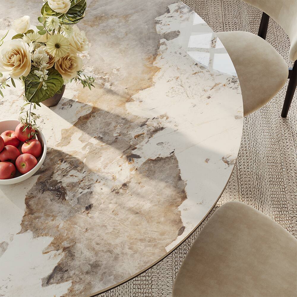 Back. POVISON - 47"Modern  Round Dining Table for 4 Pandora Sintered Stone Dining Table for Small Spaces, Breakfast Nooks & Apartments - Pandora.