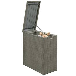 Outsunny - 17 Gallon Wicker Small Deck Box, PE Rattan Outdoor Storage Box with Slatted Acacia Wood Flip Top for Indoor - Gray