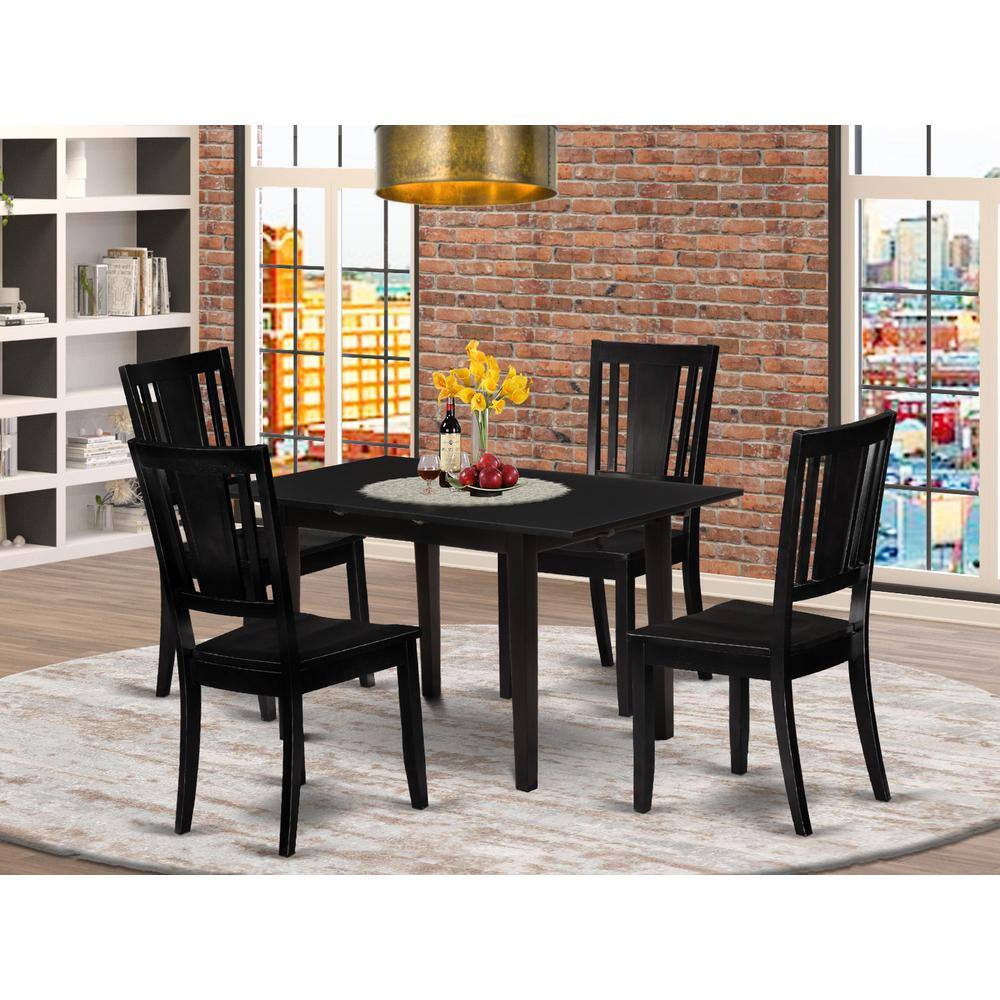 Back. East West Furniture - Dining Table- Dining Chairs - Brown.
