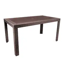 LeisureMod - Mace Weave Design 55Inch Outdoor Dining Table, Weather-Resistant Patio Accent Table, Modern Backyard Furniture - Brown